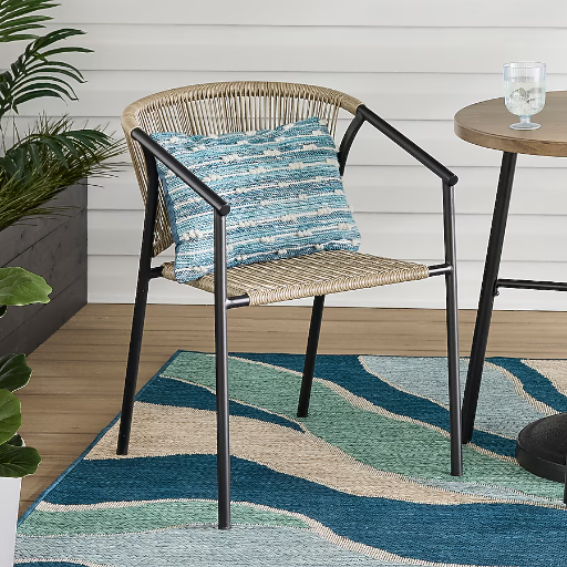 Style Selections Pelham Bay Wicker Stackable Matte Black Steel Frame Stationary Dining Chair with Cream Woven Seat Deal