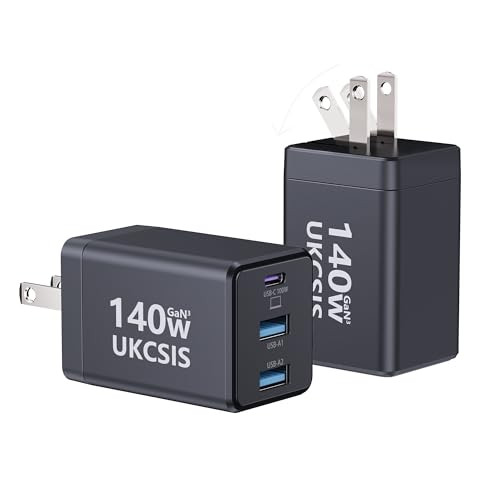 UKCSIS 2-Pack 140W 3-Port GaN Foldable Wall Charger