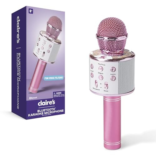 Claire's Bluetooth Karaoke Microphone for Kids with Voice Effects, Echo, USB-C Charging, Volume Controls & TF Card Slot