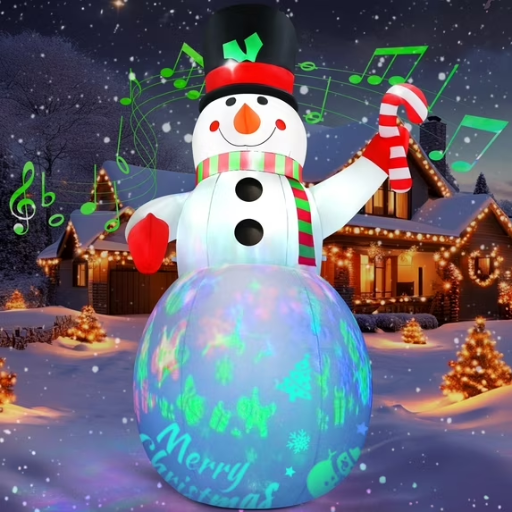 Lookfly 7FT Christmas Inflatables Snowman with Music & 360 Rotation Colorful Projector LED Light