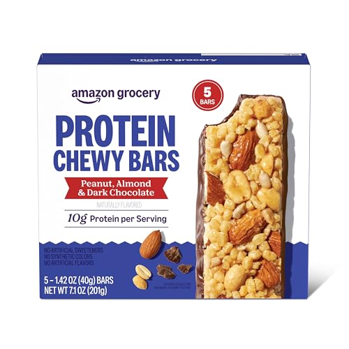 Amazon Grocery Protein Chewy Bars Peanut, Almond & Dark Chocolate Flavor 5-Count Deal