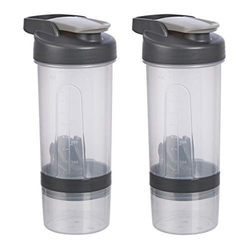 Amazon Basics Protein Shaker Bottle with Mixer Ball 2-Pack 20 oz