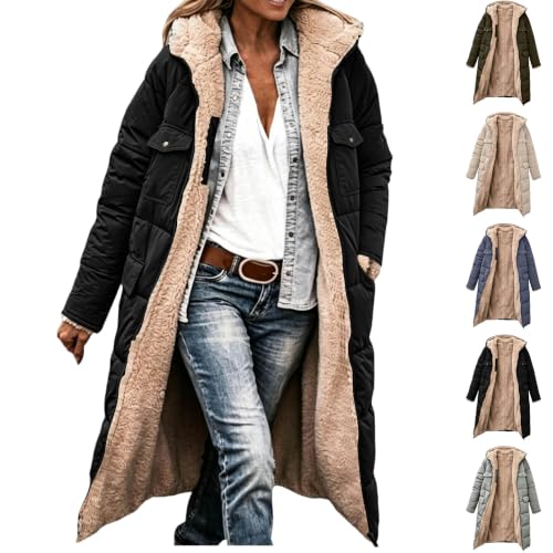 Reversible Long Puffer Coat for Women Sherpa Lined Quilted Coat Deal