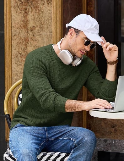 COOFANDY Men's Casual Crewneck Waffle Knit Pullover Sweater Deal