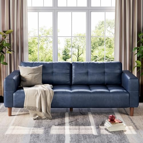 IDEALHOUSE 83” Blue Faux Leather 3 Seater Couch Deal