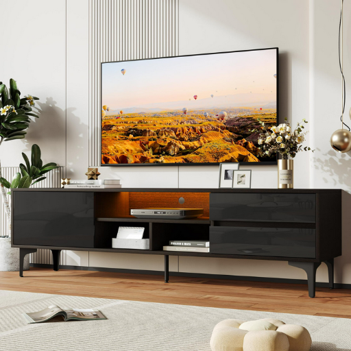 SESSLIFE 62" TV Stand for 70" TV w/ RGB LED Lights, Cabinet & Drawers