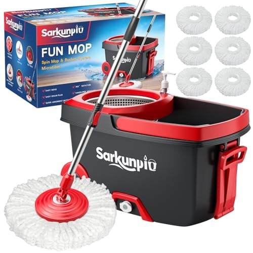 Sarkunpio Spin Mop and Bucket with 6 Microfiber Mop Heads Deal