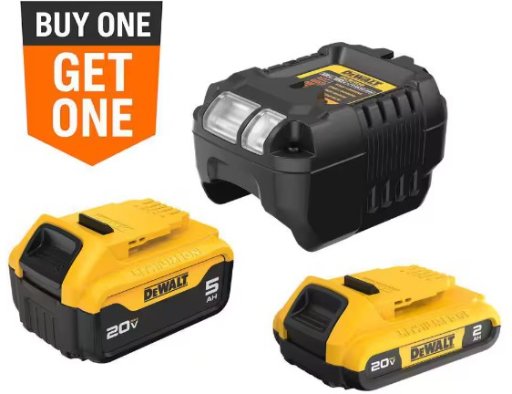 DEWALT 20V MAX Lithium-Ion Battery Kit with 5.0 Ah and 2.0 Ah Battery Packs and Charger
