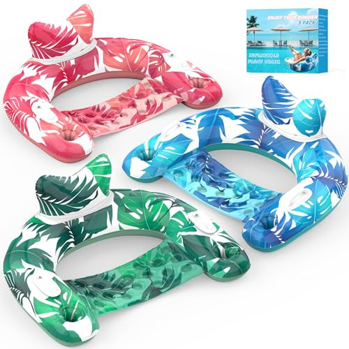 Inflatable Pool Float Chairs with Cupholders & Handles 3-Pack