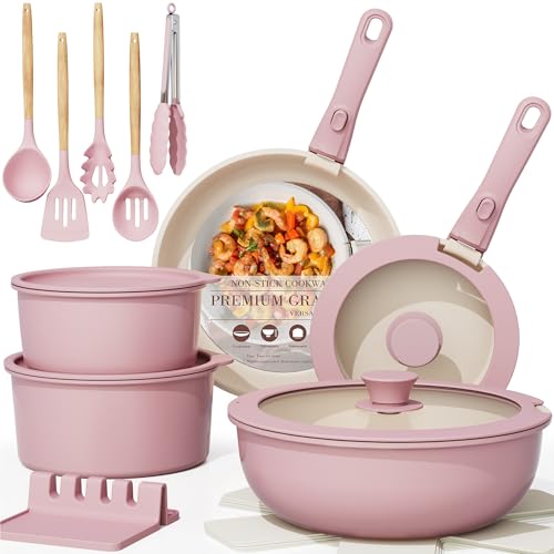Astercook 21 Pcs Pots and Pans Set Non Stick, Ceramic Cookware Set Detachable Handle Deal
