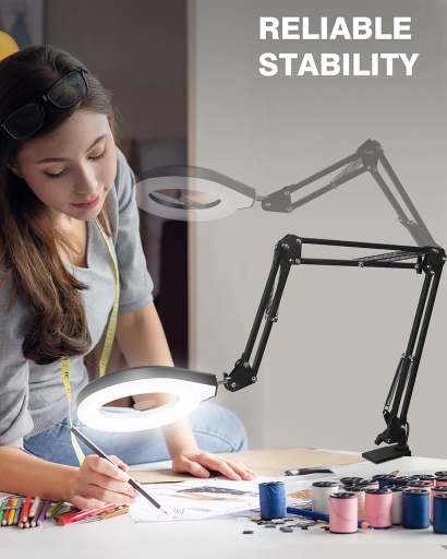 Desk Lamps with Magnifier & Clamp w/ 5 Color & 10 Brightness