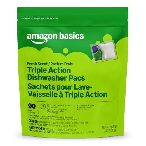 Amazon Basics Triple Action Dishwasher Pacs, Fresh Scent, 90 Count Deal