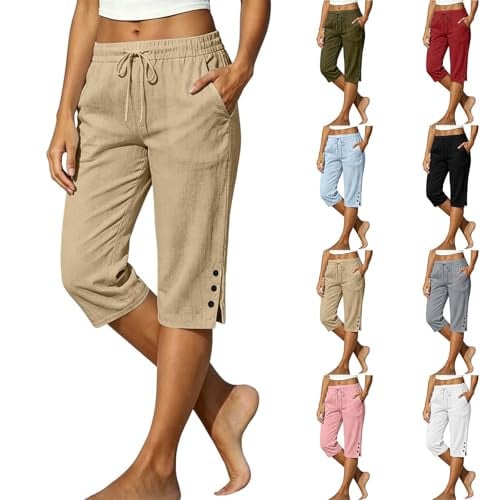 Cotton Capris Linen Capri Pants with Pockets Deal