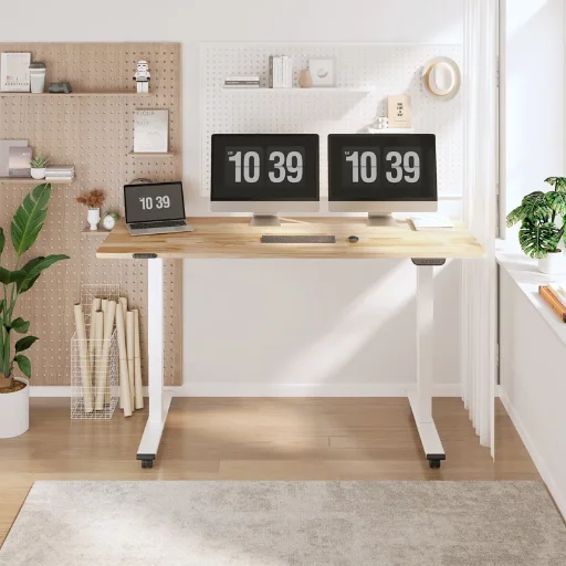 Inbox Zero 3-Stage Dual Motor Standing Desk with Solid Wood Top 63"