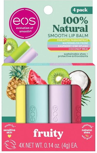 Eos 100% Natural Lip Balms, Fruity Variety (4-Pack)