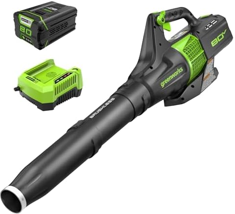 Greenworks 80V 145 MPH / 580 CFM Cordless Brushless Axial Leaf Blower with 2.5Ah Battery