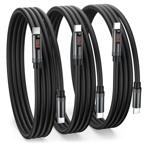 3-Pack 6.6FT 240W USB C to USB C Fast Charging Cable with LED Display