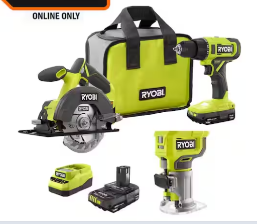 RYOBI ONE+ 18V Cordless 2-Tool Combo Kit with (2) 1.5 Ah Batteries and FREE Compact Router