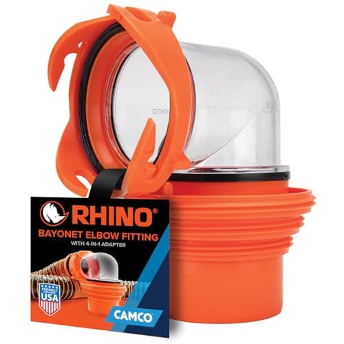 Camco RhinoFlex Clear RV Sewer Hose Elbow with 4-in-1 Adapter