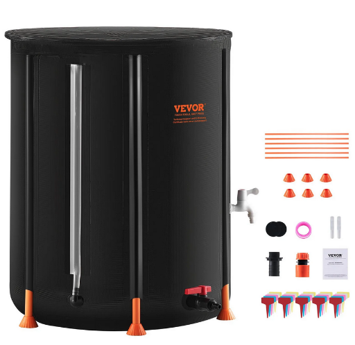 VEVOR 53-Gal Collapsible Rain Barrel w/ Spigots & Overflow Kit