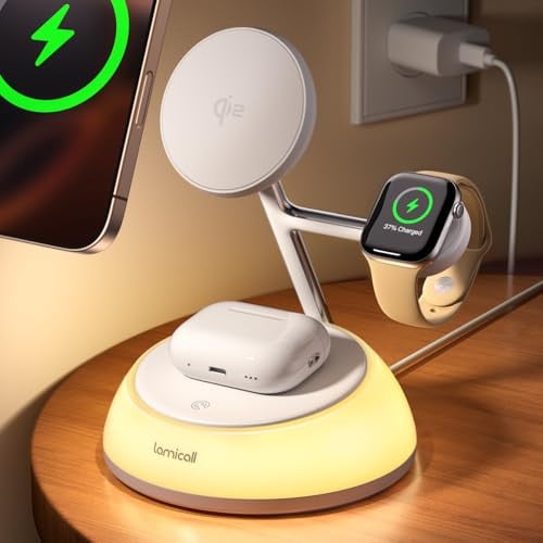 (Prime Deal) Lamicall Qi2 4-in-1 Magsafe Wireless Charging Station w/ Multi-Color Light Deal