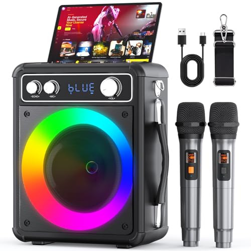 VOSOCO Portable Bluetooth Karaoke Speaker with 2 Wireless Microphones