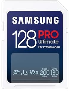 Samsung PRO Ultimate 128GB SDXC Memory Card, 200 MB/s, 4K UHD, UHS-I