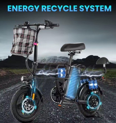 GleeRide A9 2 Seater Electric Bike, 500W 14" Mini Folding Ebike, 48V 15AH Removable Battery, Long Range 50Miles 20MPH