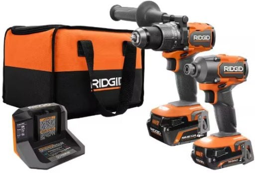 RIDGID 18V Brushless Cordless 2-Tool Combo Kit with Hammer Drill, Impact Driver, (2) Batteries, Charger, and Bag