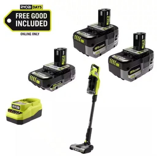 Ryobi ONE+ 18V Stick Vacuum with 2x 4Ah HP Batteries & 1x 2Ah HP Battery Deal