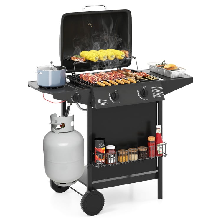 Costway 30,000 BTU Propane Gas Grill w/ 2 Main Burners & Side Burner