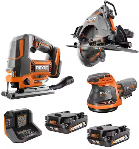 RIDGID 18V Cordless 3-Tool Wood Working Combo Kit with (2) 2.0 Ah Batteries