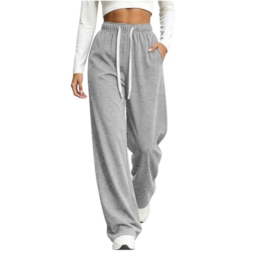 Baggy High Waisted Wide Leg Fleece Joggers with Pockets Deal