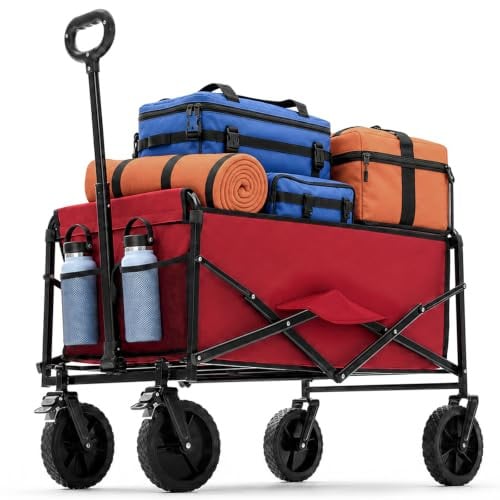 DUMOS Collapsible Wagon Cart, 330 lbs Capacity Red Deal