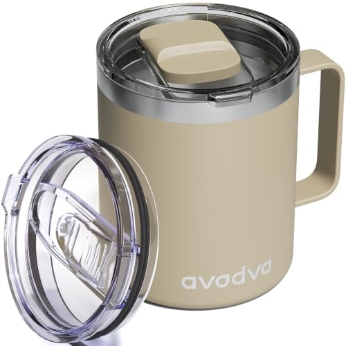 12-oz Avodvo Stainless Steel Insulated Coffee Mug with 2 Lids & Handle (Brown) Deal