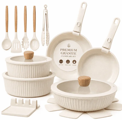 NULAS 22 Piece Non-Stick Stackable RV Kitchen Cookware Set Deal
