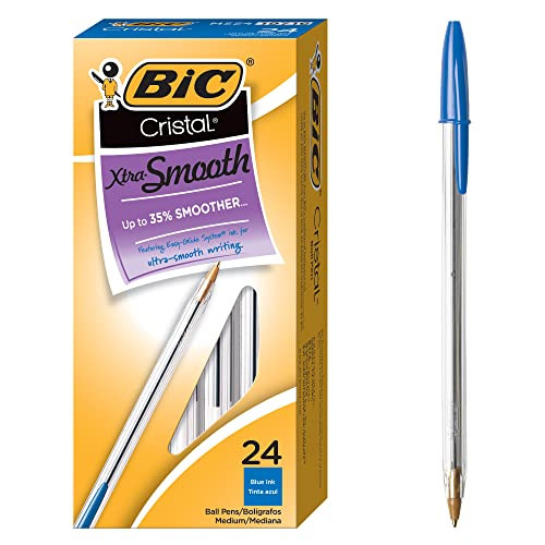 BIC Cristal Xtra Smooth Ballpoint Pens 24-Count (Blue, Medium Point 1.0mm)