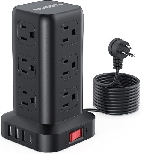 SMALLRT Surge Protector Power Strip Tower 10FT with 12 AC Outlets 4 USB Deal