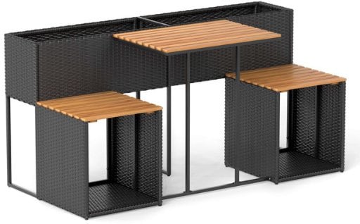 Patio Furniture Set with Raised Garden Bed and Built-in Storage Space