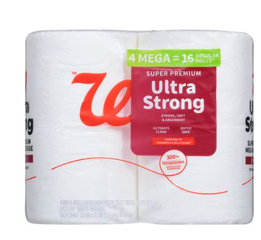 Walgreens Super Premium Ultra Soft or Ultra Strong Bath Tissue 4 Rolls