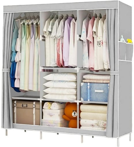 YOUPINS Clothes Organizer 3 Hanging Rod Shelf Portable Closet with Cover