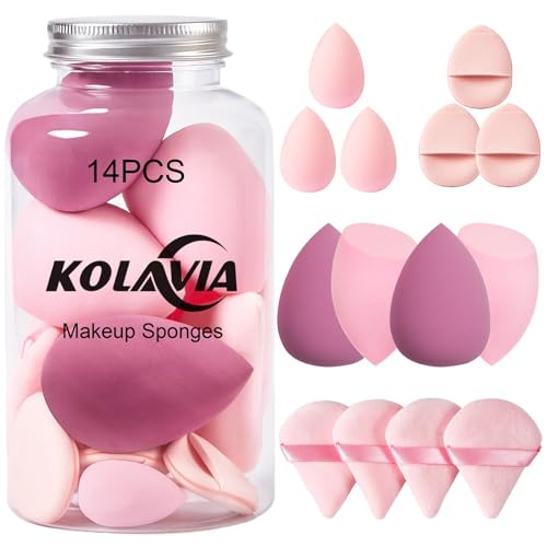 Kolavia 14-Piece Makeup Sponge & Powder Puff Set w/ Mini Sponges (Pink) Deal