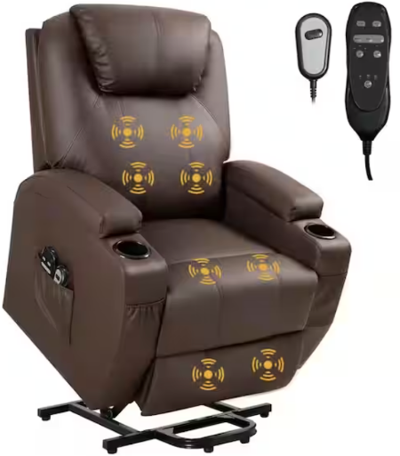 Lacoo Brown Leather Standard (No Motion) Recliner with Power Lift