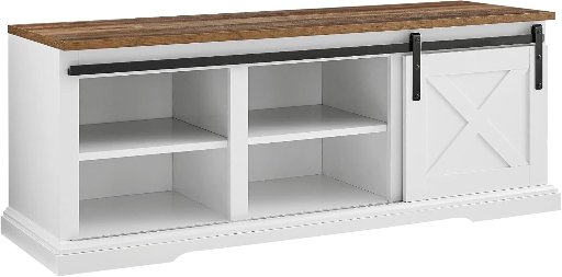 Walker Edison Rustic Farmhouse 48-Inch Sliding Barn Door Shoe Cabinet Storage Indoor Bench