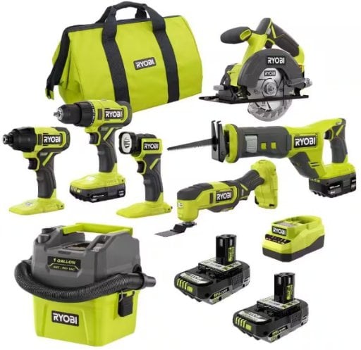 RYOBI ONE+ 18V Cordless 6-Tool Combo Kit with (4) Batteries, Charger, and 1 Gal. Wet/Dry Vacuum Deal