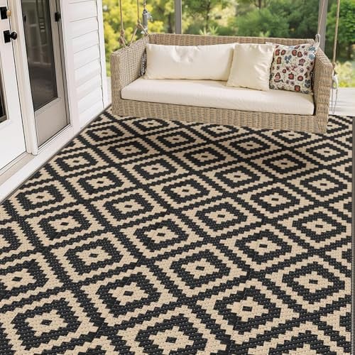 Mattitude Outdoor Rug 5x8 Ft, Black & Beige Deal