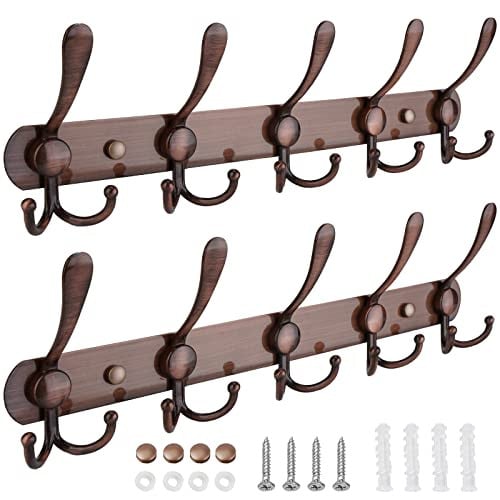 TICONN Wall Mounted Coat Rack w/ Five-Tri Hooks 2-Pack