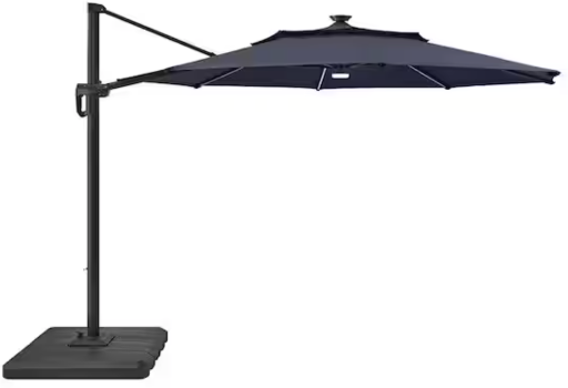 Hampton Bay 11 ft. Aluminum Cantilever Solar LED Offset Patio Umbrella in Midnight Blue Deal