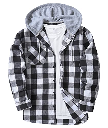 SWISSWELL Men's Flannel Button Down Plaid Hoodie Shirt w/ Pockets
