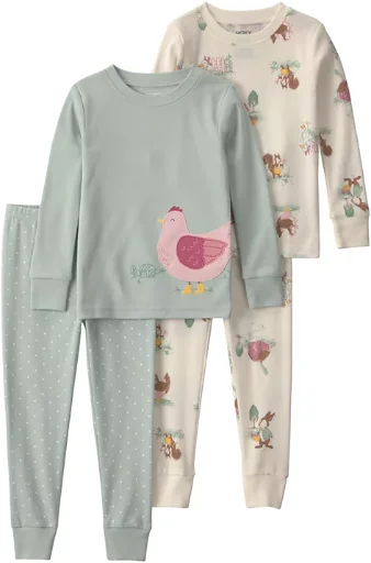 Carters Toddler Girls Country Chicken Snug Fit Sleep & Play 4-Piece Set 2-Pack